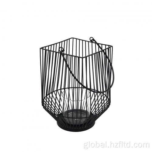 Metal Wire Candle Holder with Handle Black Metal Wire Lantern Candle Holder Factory